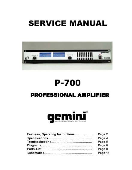 GEMINI Model P-700 Professional Amplifier Service Manual