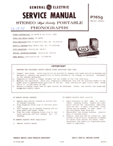 GE Stereo Portable Phonographs P756g Service Manual