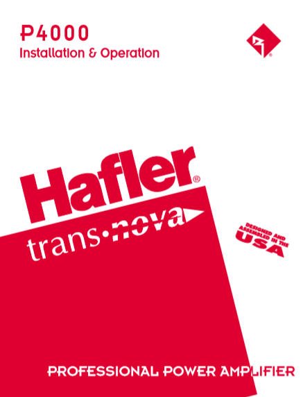 HAFLER P4000 Professional Power Amplifier Operation Manual