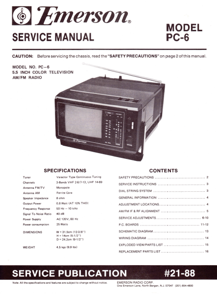 Emerson PC-6 Service Manual