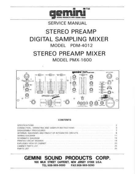 GEMINI Model PDM 4012-PMX 1600 Service Manual