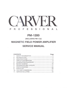 CARVER PM-1200 Magnetic Field Power Amplifier Service Manual