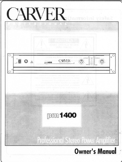 CARVER PM1400 Stereo Amplifier Owner's Manual