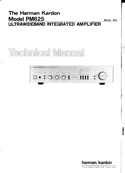 Harman Kardon PM625 Ultrawideband Integrated Amplifier Technical Service Manual