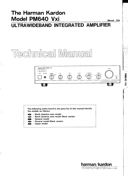 Harman Kardon PM640 Vxi Ultrawideband Integrated Amplifier Technical Service Manual