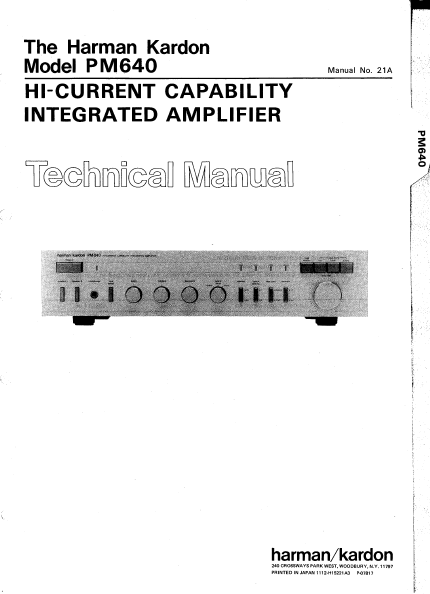 Harman Kardon PM640 HI-Current Capability Integrated Amplifier Technical Service Manual