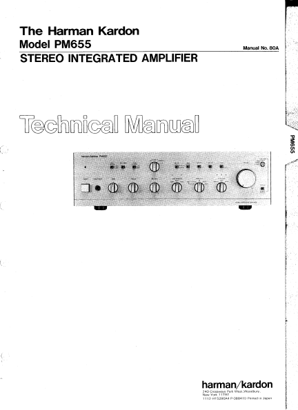 Harman Kardon PM655 Stereo Integrated Amplifier Technical Service Manual