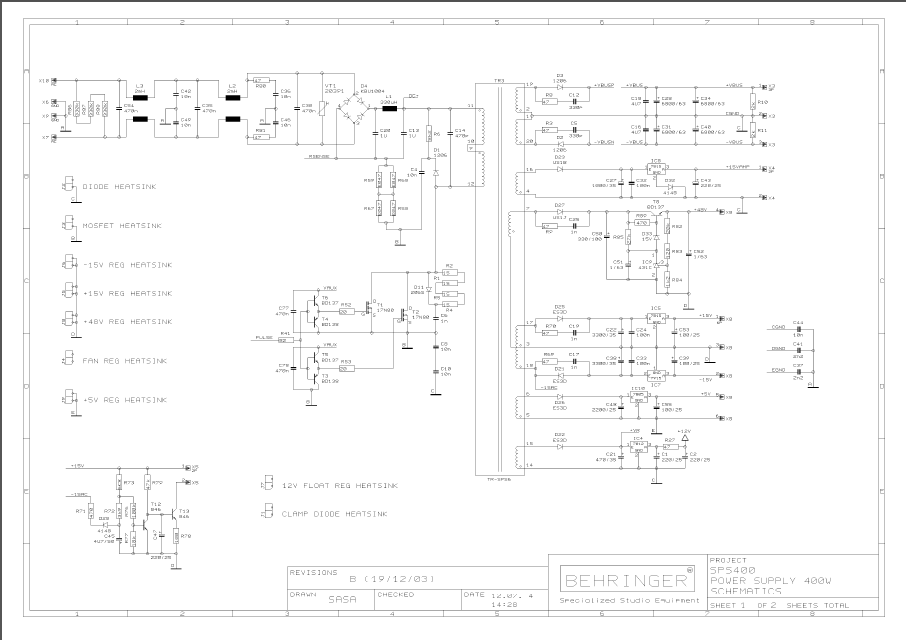 BEHRINGER Power Supply SPS400 rev B Schematics