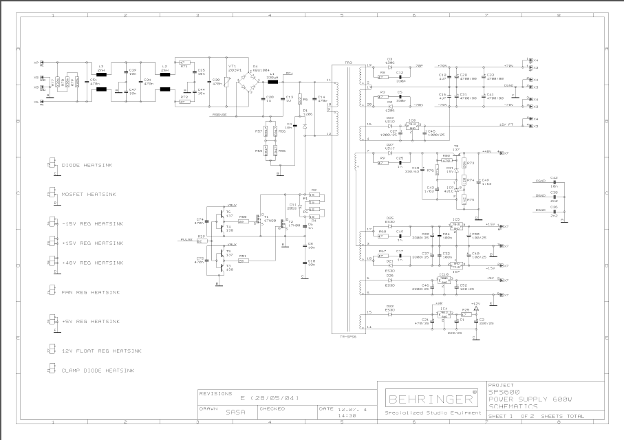 BEHRINGER SPS600 Power Supply rev E Schematics