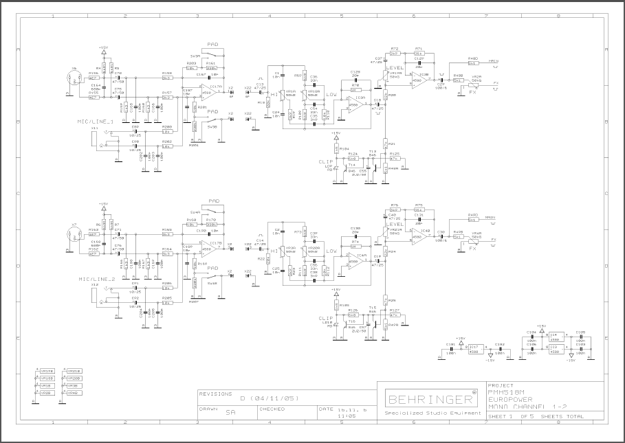 BEHRINGER PMH518M Europower rev D Schematics – Electronic Service Manuals