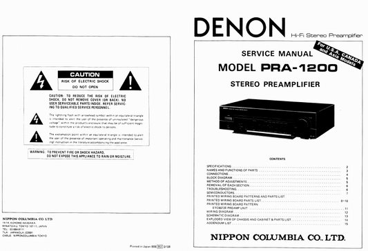 DENON PRA-1200 Stereo PreAmplifier Instruction Manual