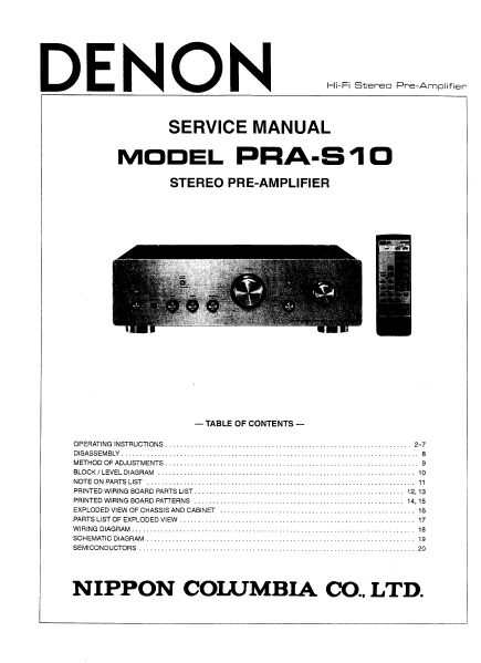 DENON PRA-S10 Stereo PreAmplifier Instruction Manual