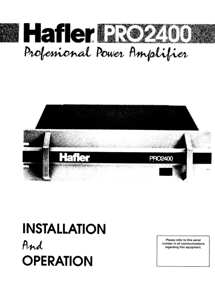 HAFLER PRO2400 Professional Power Amplifier Operation Manual