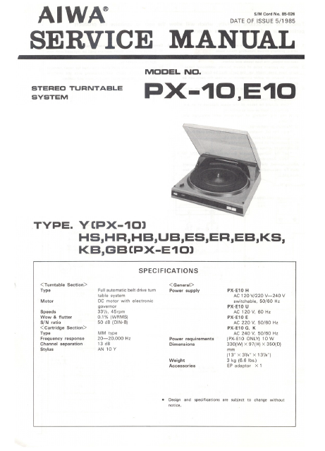 AIWA PX10-E10 Stereo Turntable Manual