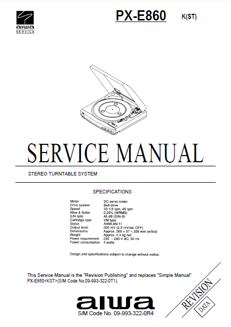AIWA PX-E860 K Revision Stereo Turntable Operation Manual