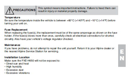 ALPINE PXE-H650 Easy Setup Guide Service Manual