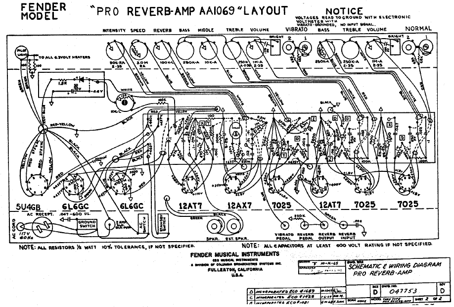 FENDER Pro Reverb AA1069 Layout