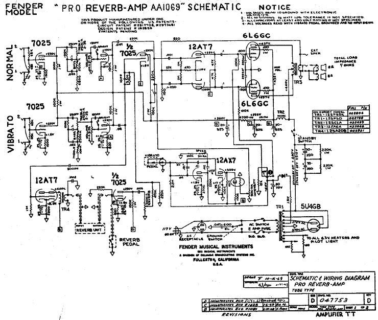 FENDER Pro Reverb AA1069 Schematic – Electronic Service Manuals