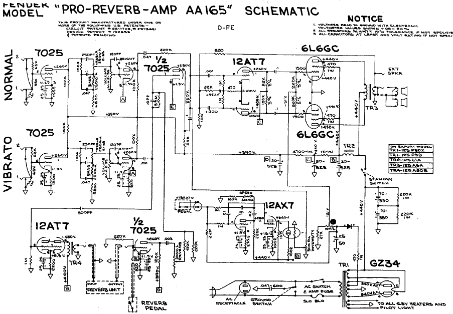 FENDER Pro Reverb AA165 Schematic