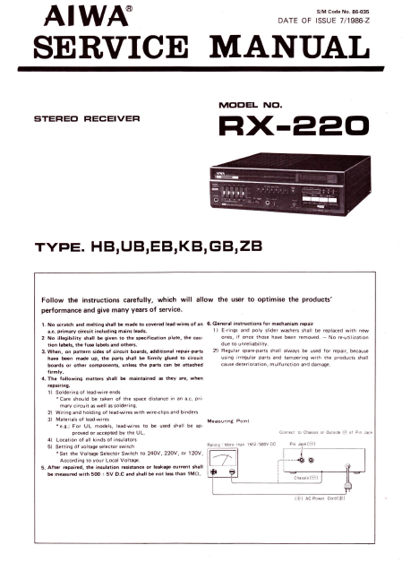 AIWA RX-220 Stereo Receiver Service Manual