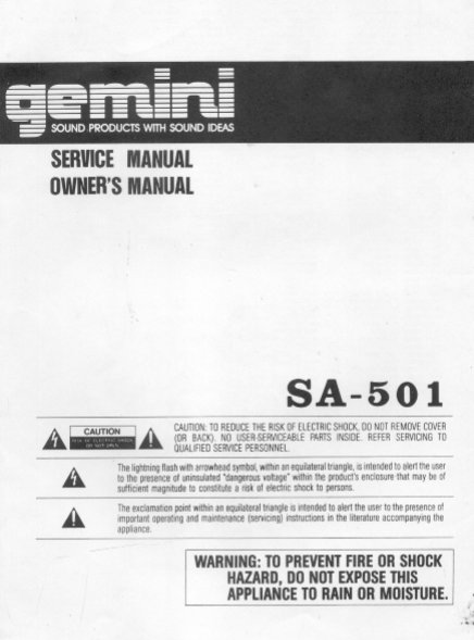 GEMINI Model SA-501 Owner's Manual