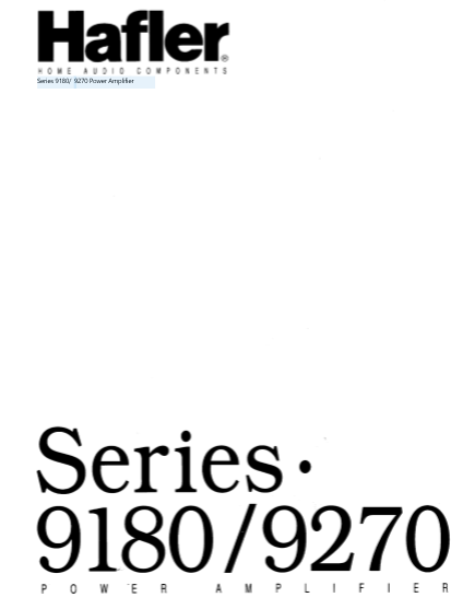 HAFLER Series 9180-9270 Power Amplifier Owner's Manual