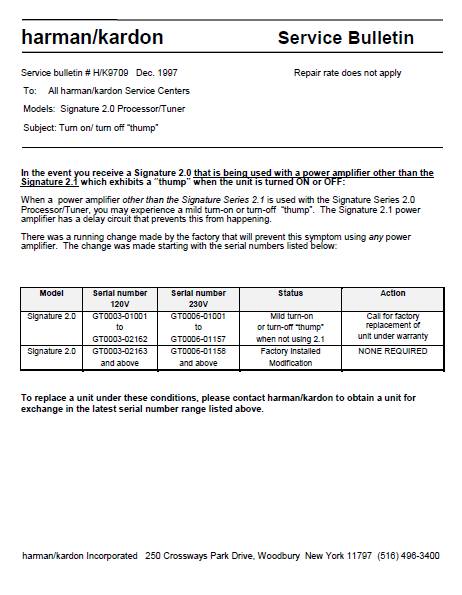 Harman Kardon Signature 2.0 Processor Tuner HK9709 Service Manual