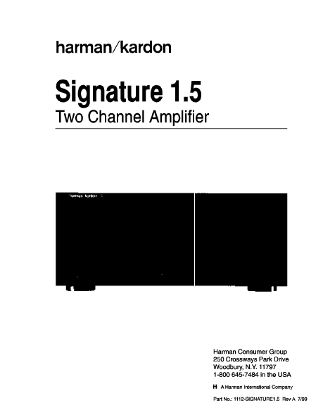 Harman Kardon Signature 1.5 Two Channel Amplifier Service Manual