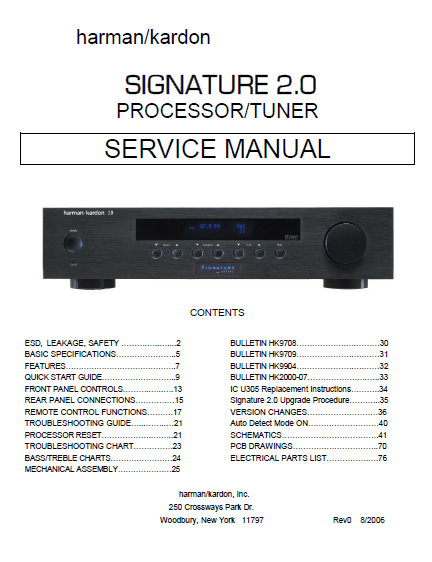 Harman Kardon Signature 2.0 Processor Tuner Service Manual