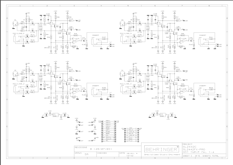 BEHRINGER SL2442C SL2442FX-PRO rev B Schematics