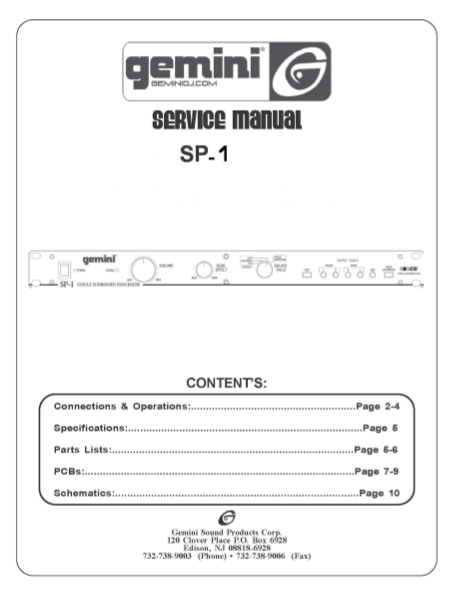 GEMINI Model SP-1 Service Manual – Electronic Service Manuals