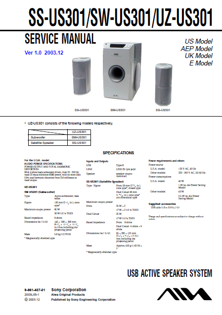 AIWA SS-US301 USB Active Speaker System Service Manual