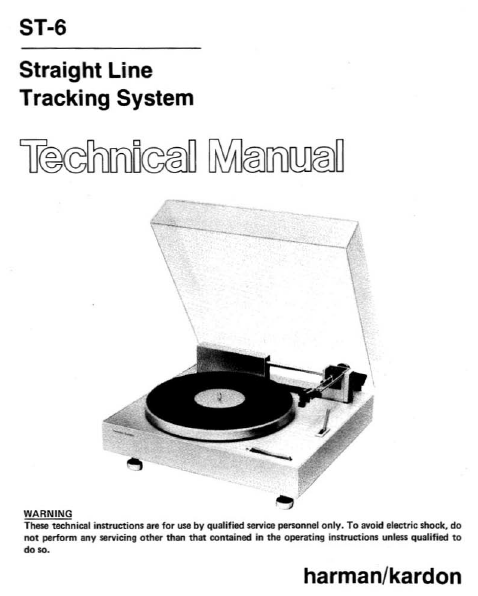 Harman Kardon ST-6 Straight Line Traking System Technical Service Manual