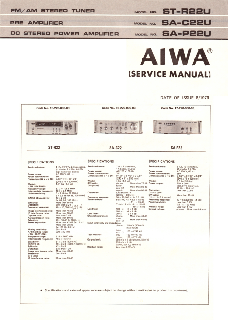 AIWA ST-R22U Stereo Amplifiers Service Manual