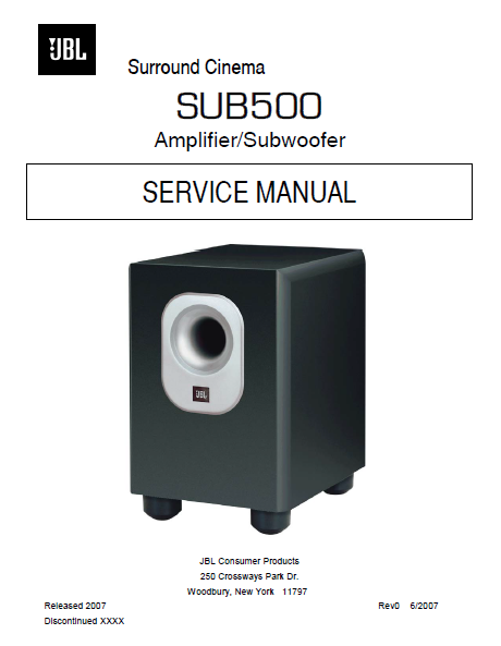 JBL Amplifier Subwoofer Service Manual – Electronic Service Manuals