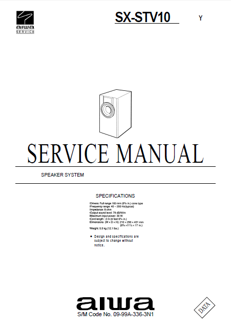 AIWA SX-STV10 Speaker System Operation Manual