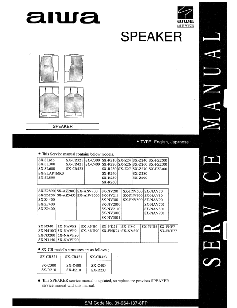 AIWA SX-Z9400 Speaker System Service Manual