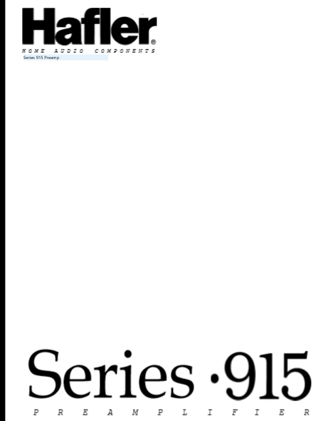 HAFLER Series 915 PreAmplifier Owner's Manual