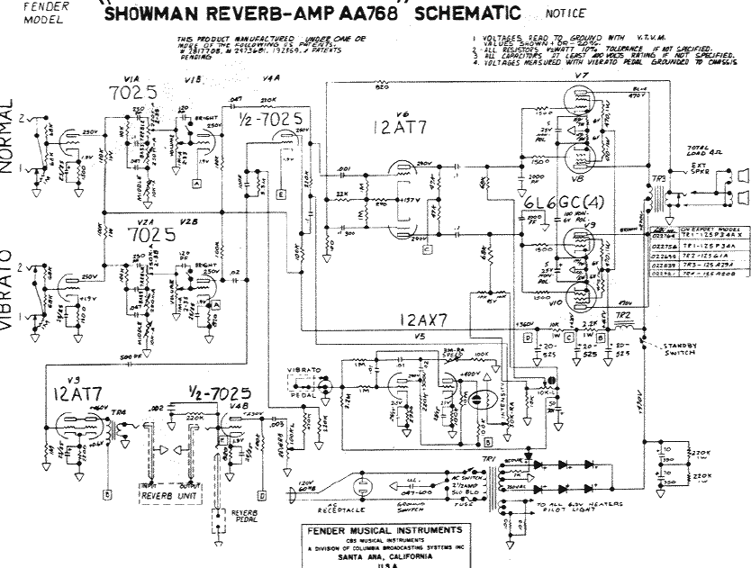 FENDER Showman Reverb-Amp AA768 Schematic – Electronic Service Manuals