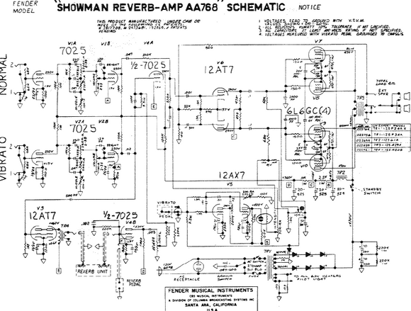 FENDER Showman Reverb-Amp AA768 Schematic