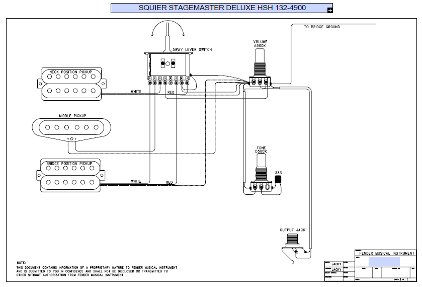 FENDER Squier Stagemaster Deluxe HSH 132-4900 Schematic