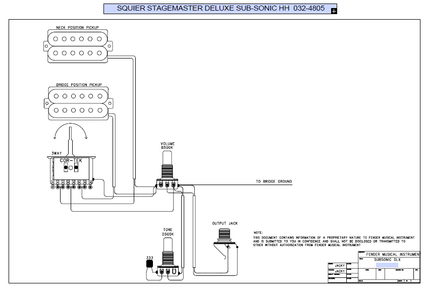 FENDER Squier Stagemaster Deluxe Sub-Sonic HH 032-4805 Schematic
