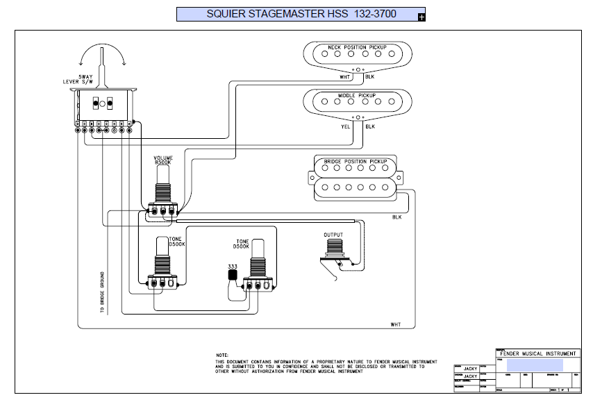 FENDER Squier Stagemaster HSS 132-3700 Schematic