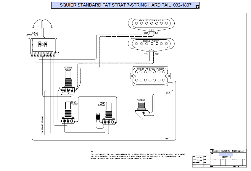 FENDER Squier Standard Fat Strat 7 String Hard Tail 032-1807 Schematic