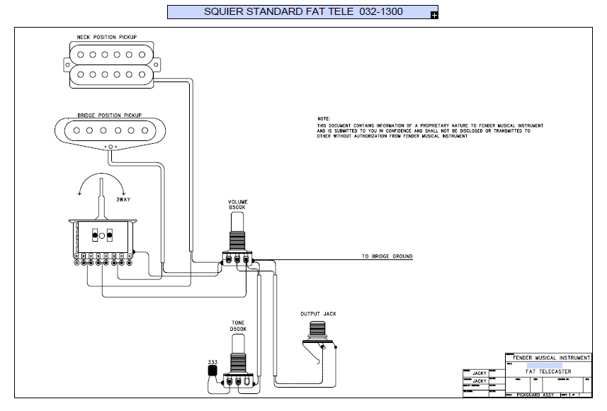 FENDER Squier Standard Fat Tele 032-1300 Schematic
