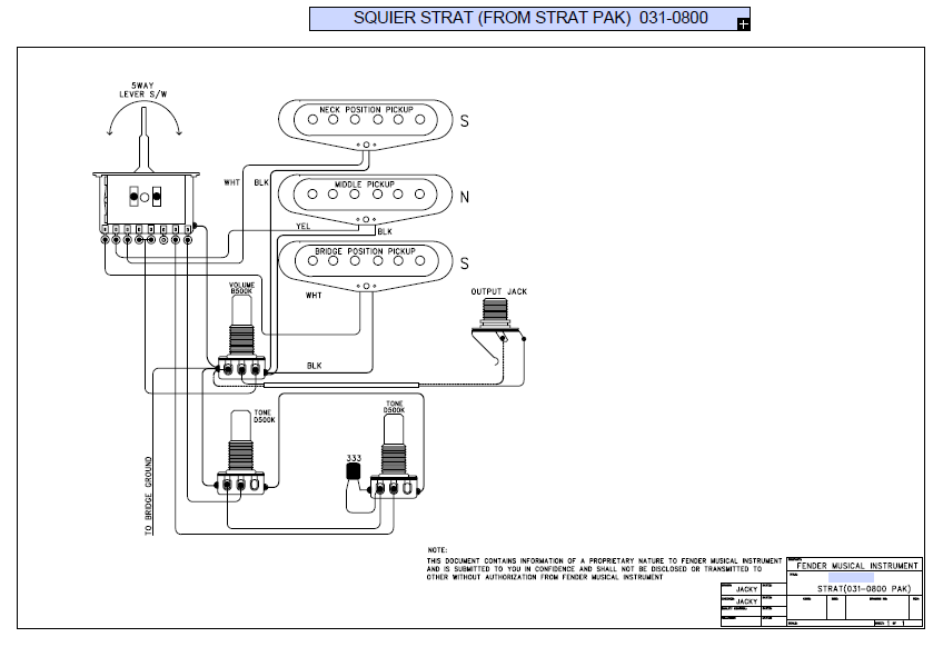 FENDER Squier Strat Pak 031-0800 Schematic