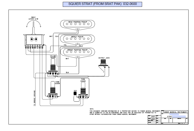 FENDER Squier Strat Pak 032-0600 Schematic