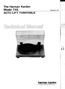 Harman Kardon Model T45 Auto-Lift Turntable Technical Service Manual