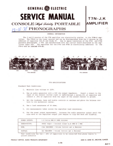 GE Console Portable Phonographs T7N-J K Amplifier Service Manual