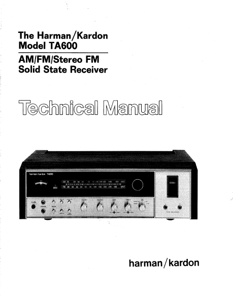 Harman Kardon TA600 Stereo FM Technical Manual